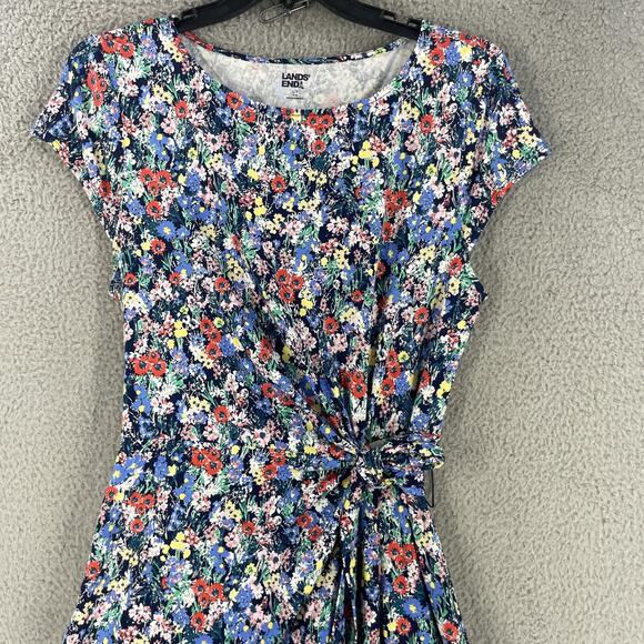 Lands End Dress Womens L Floral Tie Waist Colorful Soft Cotton Modal Stretch - Picture 10 of 14